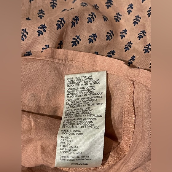 Anthropologie 100% Cotton Embroidered Tunic Mini Dress In Peach Size M - Picture 12 of 16